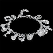 Fashion 925 Sterling Silver Bracelet for Woman Pretty Heart Zircon Pendant Chain Wedding Party Gifts Classic Jewelry 20CM 8inch 20cm 8inches gray