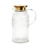 Homes Decors Glass Pitcher Sun Design Lid Included Retro Look Large Capacity for Cleaning Drinking Water Storage white