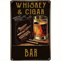 Retro Metal Whiskey and Cigar Sign for Bar Garage
