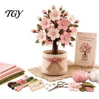 Felt Flower Making Kit Potted Plant Patchwork Kit, DIY Cherry Blossom 3D Craft Set, Hand Sewing for Beginners Tree Home Decor Handmade A beige