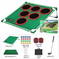 Golf Game Play Set Golf Chipping Game Cornhole Game with Balls Putting Mat Putter Target for Golfers Kids Family Indoor Outdoor black