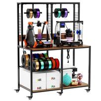 Double Metal 3D Printer Stand with Filament Storage, T-Shaped Filament Holder, Lockable Casters, Mobile or Fixed Work Table for 2 3D Printers 119.9 x 59.9 x 160 cm juoda