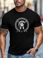 Summer Pure Cotton Unisexs Casual Loose Spartan Helmet Pattern Printed Breathable Sports Short Sleeved Round Neck Tshirt Top L gray