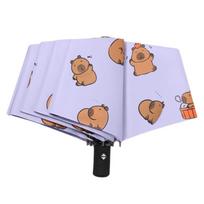 Elegent Three Fold Umbrella With Capybara Print Sun and Rain Umbrella For Family Users Rain Defense Sun Resistant pink