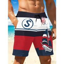 Men's quick-dry swim trunks in vibrant red and black geometric 3D print | Casual S black