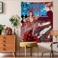 Retro David Bowie Tapestry Wall Hanging 70s Glam Rock Print for Fans Bedroom Dorm Aesthetic Room Decor 100X70CM blue