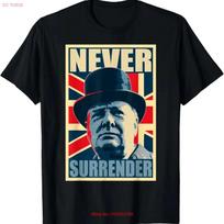 New Limited Winston Churchill Never Surrender British Flag Propaganda T Shirt Vintage Unisex Stylish S beige