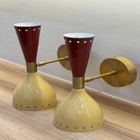 Italian Mid Century Brass Wall Sconce Pair  Stilnovo Style Vintage Lights brown