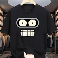 Unisex Bender Robot Graphic TShirt Funny Futurama Bender Design Breathable Cotton Round Neck Short Sleeve Casual Summer Tee L black