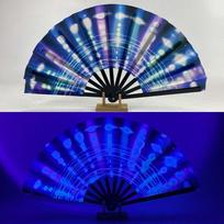 13inch Glow-in-the-Dark Folding Fan Mushroom Handheld Vibrant Neon Psychedelic Fan with Neon Fluorescent Print Butterfly blue