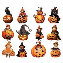 Medinis Helovino papuošalas eglutei Vintažinė kabinama dekoracija Moliūgas Ragana 12pcs black