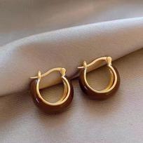 Autumn And Winter Light Luxury Vintage Brown Acrylic Geometric Hoop Earrings For Women Fashion Elegant Jewelry Party Gifts black