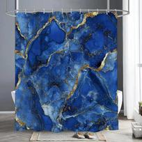 Prabangus abstraktus fonas, skystas pilkos ir aukso marmuro tekstūros dušo užuolaida, vonios kambario dekoratyvinė dušo užuolaida, su kabliukais 90x180cm blue