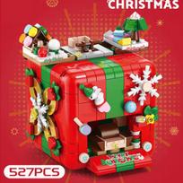 Christmas Gift Surprise Mechanism Box Model Building Block DIY Elk Snowman Bricks Ornament Toys for Children Adult green