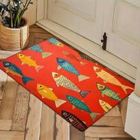 1pc Vibrant Fish Pattern Door Mat - Non-Slip, Absorbent, Machine Washable Polyester Area Mat with Colorful Fish Design on Red Ba 40cm x 60cm red