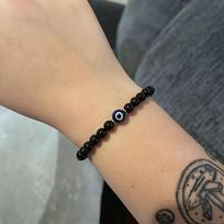 Evil Eye Black Tourmaline Protection Beaded Bracelet Healing Stress Relief Bracelet For Women Men gray
