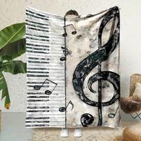 Jauki muzikos tema šiltas flanelinis pledas - Fortepijono ir natų dizainas, minkštas ir šiltas visais metų laikais, puiki dovana šeimai ir draugams 75X95CM gray