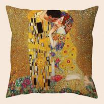 Gustav Klimt Pabučiavimas Pagalvės užvalkalas Meno paveikslas Pagalvės užvalkalas Auksinis Dekoratyvinis Namų dekoras Svetainei Miegamajam 40cmx40cm(16x16Inch) beige