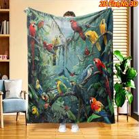 A 2D Flat Printed Blanket Featuring a Vibrant Parrot Jungle Theme, Perfect for All Seasons. Made of 100% Soft And Comfortable Polyester, It Makes an I 75X95CM gray