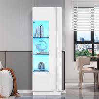60*40*180cm Cabinet, Display Cabinet with Acrylic Door, High Gloss Storage Cabinet with LED Lighting, 3 Glass Shelves, White 60 x 40 x 180 cm balta
