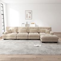Modular Corner Sofa, L-Shaped Couch Set for Living Room, 4-Seater Cloud Couches with Movable Ottoman, DIY Combination, Chenille, Light Brown 406 x 145 x 81 cm