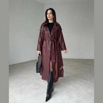 Stylish Trench Coat Genuine Lambskin Leather Women's Party Fit Burgundy Handmade 3XL bordinė