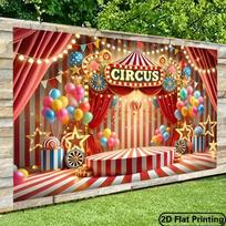 2D Circus Stage Background, Red Striped Tent with Platform & Balloons Themed Backdrop 47.2x31.5inch/120*80cm brown