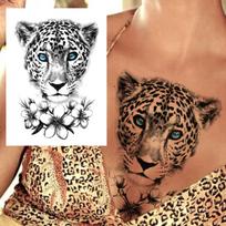 3D Tigro gėlė Laikina tatuiruotė moterims Merginoms Realistiška netikra liūto bijūno rožių tatuiruotės lipdukas Juodas drugelis, didelis tatuiruotės krūtinė white