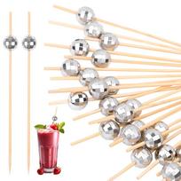 200Pcs Cocktail Picks Disco Ball Decor, Fancy Toothpicks For Appetizers, Bamboo sidabras