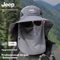 JEEP Men's Summer Outdoor Fishing Sun Protection Face Cover Bucket Hat Hiking Mountaineering Sun Hat tamsiai pilka spalva