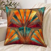 Art Fan Pattern Pillow Case DoubleSided Green Gold Metal Design Decorative Cushion Cover Modern Home Decor for Sofa PC 40cmx40cm(16x16Inch)