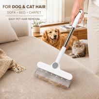 Pet Hair Remover Brush with Long Handle, Reusable Dog Cat Fur Cleaning Tool for Sofa, Carpet, Bedding, Clothes, And Car Seats Pet Hair Removal Brush beige