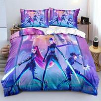 Rumi K-Pop Bedding Set Demon Hunters Themed 2 Side Colorful Print Polyester Student Dormitory Bed Sheet Duvet Cover Kid Gift US Twin(172x218cm) blue