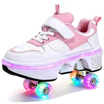 Unisex Kids Roller Roller Shoes Adult Luminous Skating Shoes Kids Glowing Sneakers Luminous Children Shoes 33 rožinė/balta