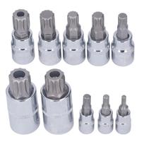 10 Pcs Triple Square Spline Bit Socket M4 To M18 1 4in 3 8in 1 2in Drive CR V Bit Socket Set with Storage Box