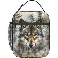 Cool Wolf Lunch Box For Kids Girls Boys Women Adult, Insulated Realistic Forest Lunch Bag,Polyester Cooler Animal One Size