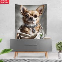 Chihuahua Dog Portrait Tapestry Elegant Pet Art Wall Hanging With Diamond Necklace And Silkcapehome Decor Living Room Decoration 74x94cm(29x37in) gray