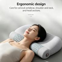 Heated Orthopedic Cervical Memory Foam Pillow, Ergonomic Neck Support Pillow for Neck Pain Relief, Side & Back Sleepers 40x31cm gray