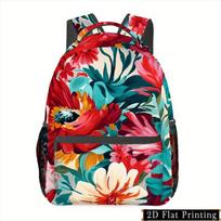 1pc Vibrant Floral Print Backpack, Zipper Personality Design, Easy Hand Wash, Fashionable Multi-Purpose Printed Pattern, Shoulde blue