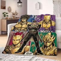 JOJO's Bizarre Adventure Print Flannel Blanket, Cartoon Decorative Throw for Couch, Soft Bedroom Bedding, Ideal for Travel_LIAN 75x90cm gray