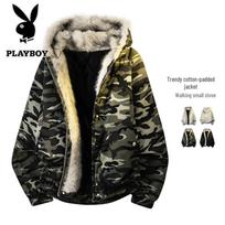 Playboy Men's American Style Fur Collar Padded Jacket M gray