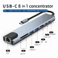 USB C Hub 8In1 7in2 7in1 Type C 3.1 To 4K HDMI Adapter with RJ45 SD/TF Card Reader PD Fast Charge for MacBook Notebook Laptop gray