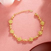 Luxury 24K 9999 Pure Gold Real Gold Women's Frosted Branches Rose Bracelet auksas