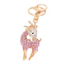 Keychain Alloy Electroplated Three-Dimensional Goat Key Chain with Colorful Rhinestones Lobster Clasp Key Ring Bag Accessories rožinė