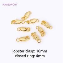 Brass 18K Gold Plated 10/12mm Lobster Clasps Claw Hooks With Closed Rings,Accessories For Jewelry,DIY Accessories Wholesale 5 pieces beige