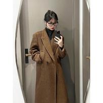 Coffee Colored Herringbone Patterned Woolen Coat Women Autumn Winter Loose Jacket S ruda