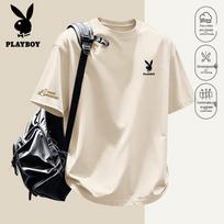 Playboy Men's 2026 Summer Casual Breathable Cotton T-Shirt 2XL beige