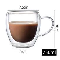 150/250/350/450 ml Dvisluoksnis skaidrus stiklinis kavos puodelis su rankena Dvisluoksnis šilumą izoliuojantis aukštos temperatūros sulčių pieno puodelis 250ml skaidri