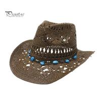 Casual Ranching Hat Women Cowboy Hat, Western Style Straw Sun with Wide Foldable Beach Brim, Breathable for Summer Travel Camping Gardening ruda