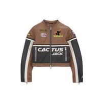 Jordan X Travis Scott Cactus Jack Women's Leather Jacket Asia Sizing Archaeo Brown DX6169-256 XL ruda